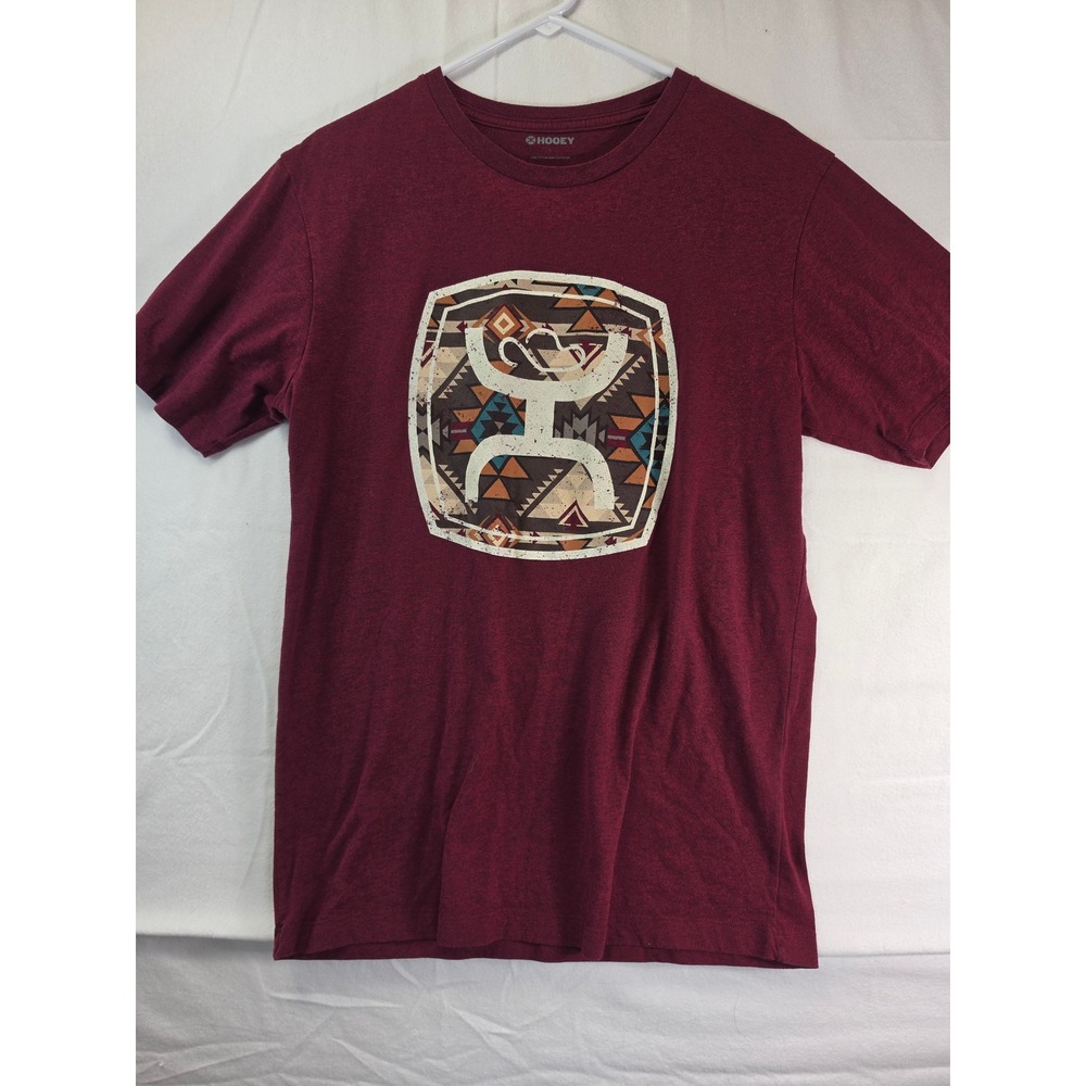 Hooey Mens Graphic T-Shirt Burgundy Southwestern Logo Short Sleeve Large
